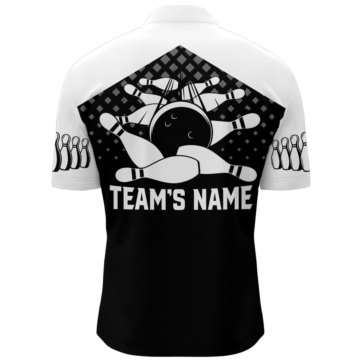 Schwarz-Weißes Herren Bowling-Shirt mit individuellem Bowling-Trikot, 1/4 Zip Bowling-Shirt für das Team BDT47 PVRNS - Climcat