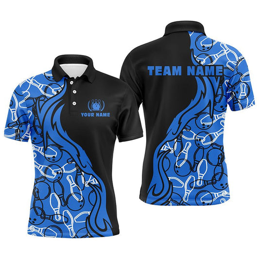 Schwarze und blaue Muster Bowling Polo Shirts für Herren, individuelle Team Bowling Trikots für männliche Bowler Q5355 - Climcat