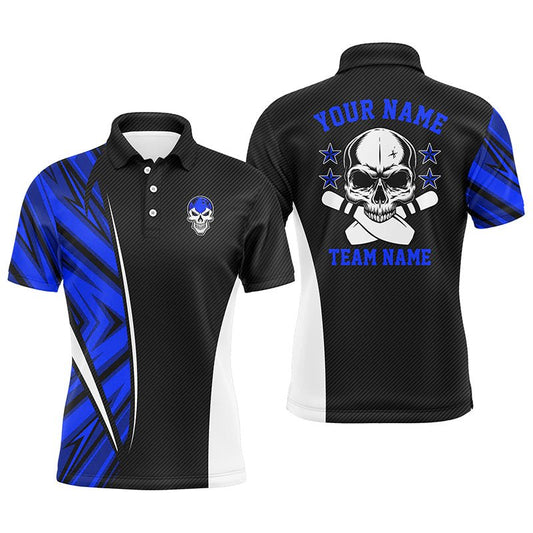 Schwarze und blaue Tarnmuster Personalisierte Bowling-Polo-Shirts für Herren, Team Skull Bowling Trikots Q6368 - Climcat