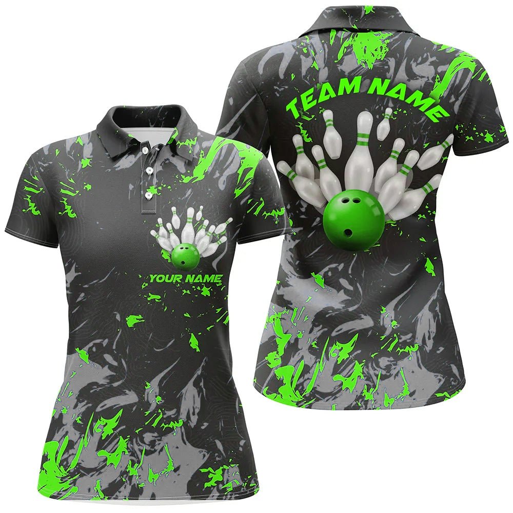 Schwarze und grüne Camo Bowling Team Shirts - Individuelle Damen Polo Shirts für Bowling Liga - P5362 - Climcat