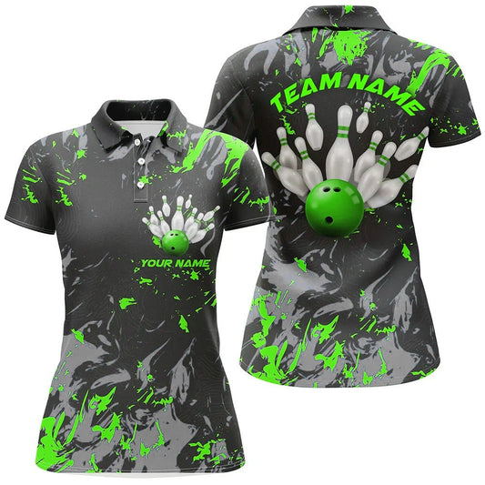 Schwarze und grüne Camo Bowling Team Shirts - Individuelle Damen Polo Shirts für Bowling Liga - P5362 - Climcat
