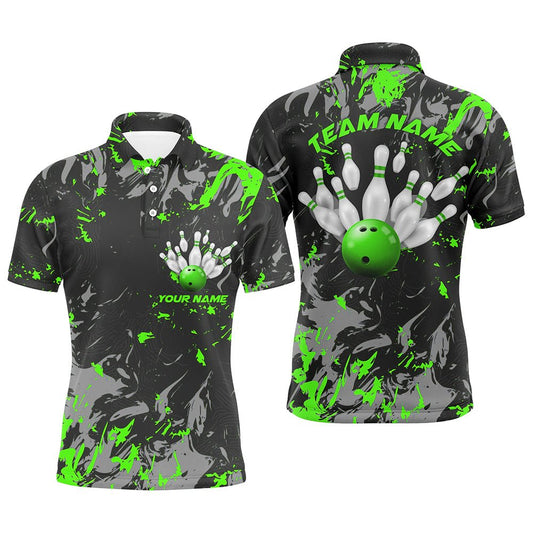 Schwarze und grüne Camo Bowling Team Shirts - Individuelle Herren Polo Shirts für Bowling Liga - P5362 - Climcat