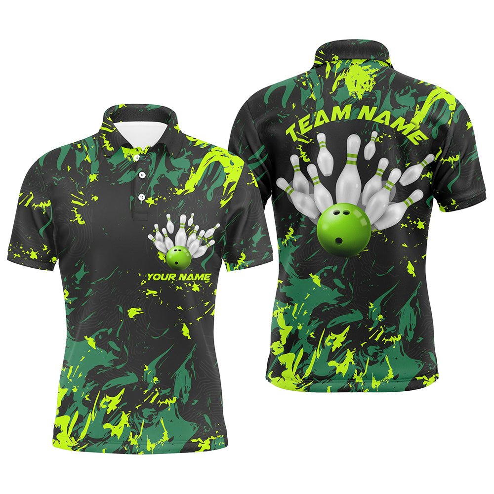 Schwarze und grüne Camo Bowling Team Shirts - Individuelle Herren Polo Shirts für Bowling Liga - P5364 - Climcat