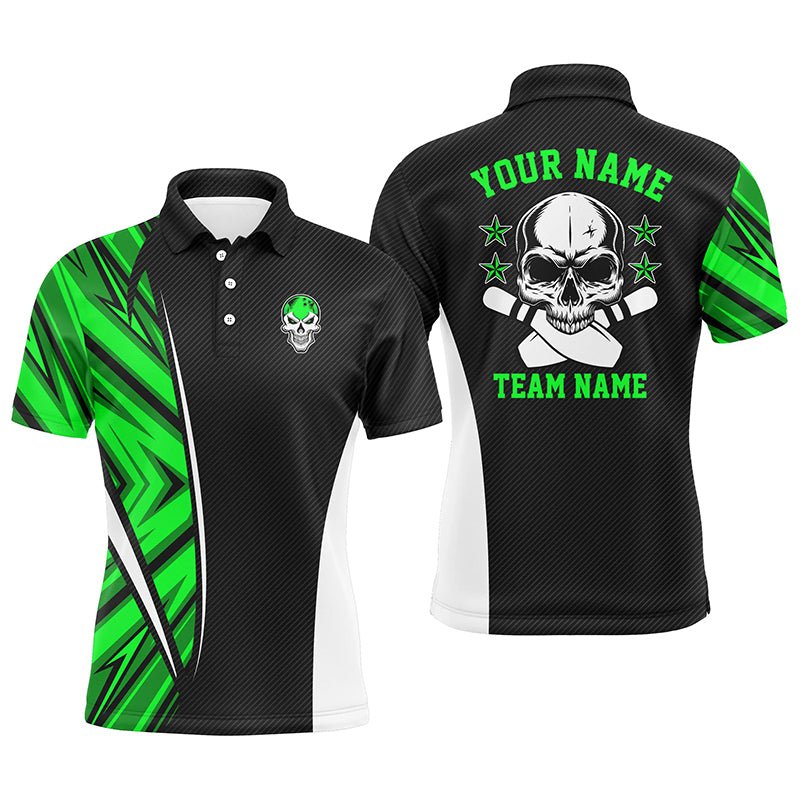 Schwarze und grüne Tarnmuster Personalisierte Bowling-Polo-Shirts für Herren, Team Skull Bowling Trikots Q6369 - Climcat