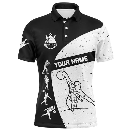 Schwarze und weiße Bowling-Polo-Shirts für Herren - Individuelles Bowling-Team-Ligashirt, Bowlingshirts für Herren Q6211 - Climcat