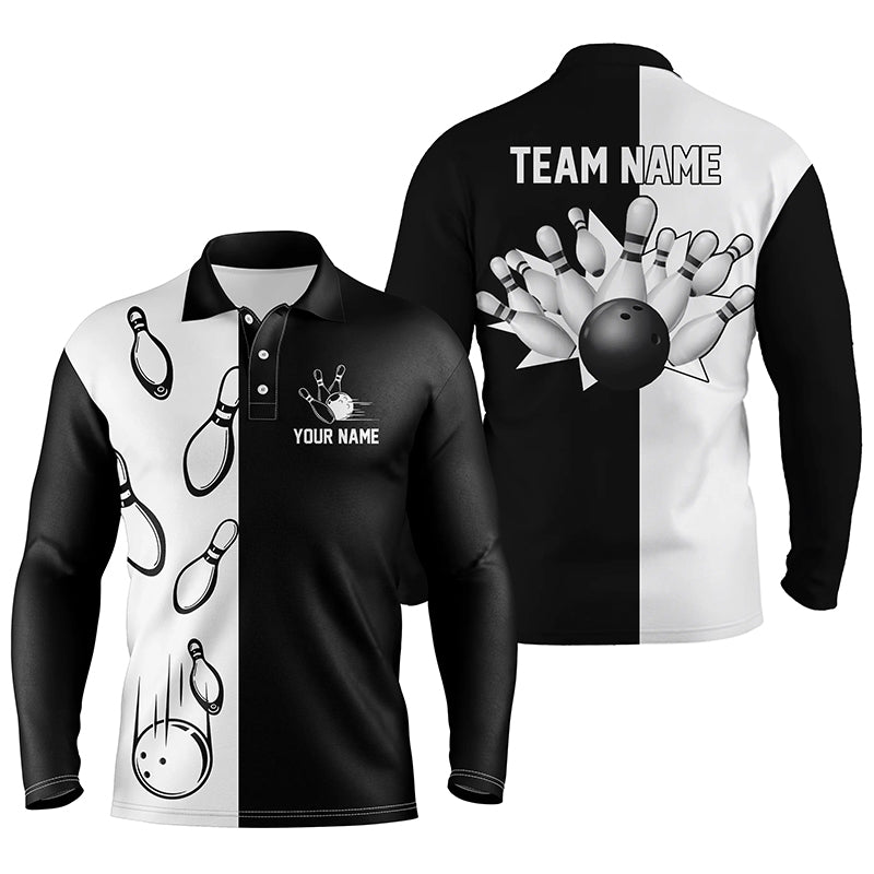Schwarze und weiße Retro-Vintage-Bowling-Polo-Shirts für Herren - Individuelle Bowling-Teamtrikots Q5012 - Climcat