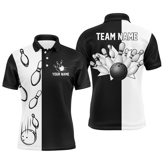 Schwarze und weiße Retro-Vintage-Bowling-Polo-Shirts für Herren - Individuelle Bowling-Teamtrikots Q5012 - Climcat