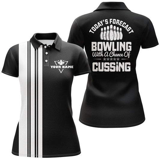 Schwarze weiße Retro-Bowling-Polo-Shirts für Damen individuell gestaltet - Heute's Prognose: Bowling mit einer Chance auf Fluchen Q6908 - Climcat