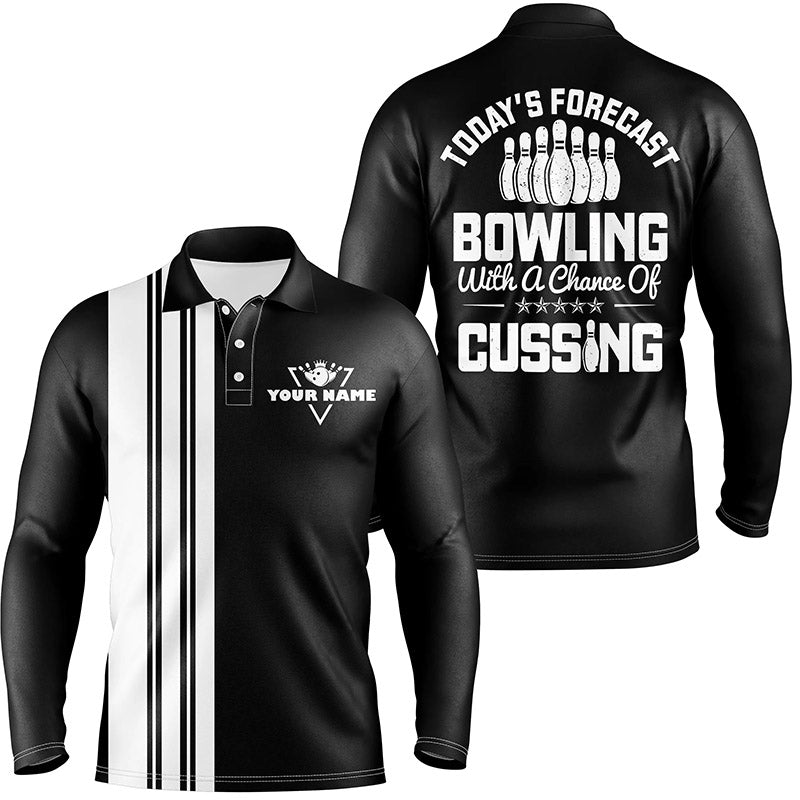 Schwarze weiße Retro-Bowling-Polo-Shirts für Herren individuell gestaltet - Heute's Prognose: Bowling mit einer Chance auf Fluchen Q6908 - Climcat