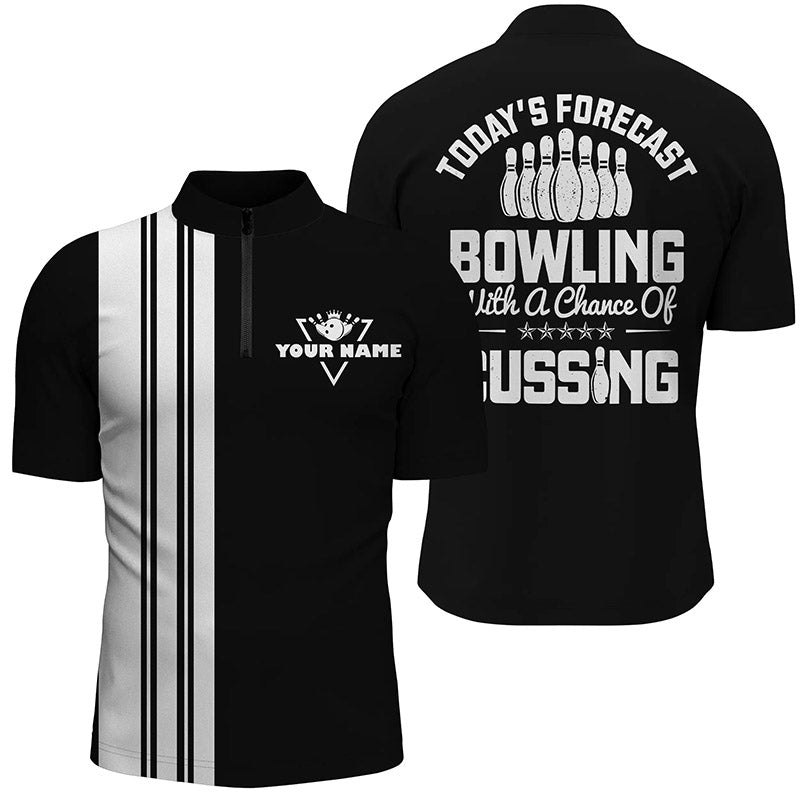 Schwarze weiße Retro-Bowling-Quarter-Zip-Shirts für Herren individuell gestaltet - Heute Prognose: Bowling mit hoher Chance auf Fluchen Q6908 - Climcat