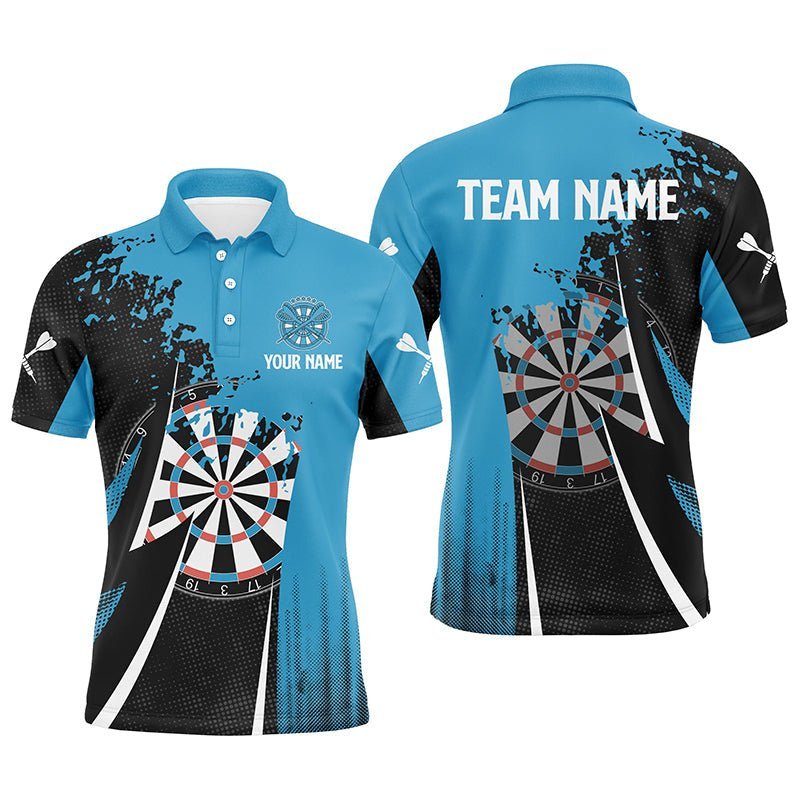 Schwarzes Blau Herren Darts Polo Shirt, individuell anpassbares cooles Darts Shirt für Männer, Darts Trikot O305 - Climcat