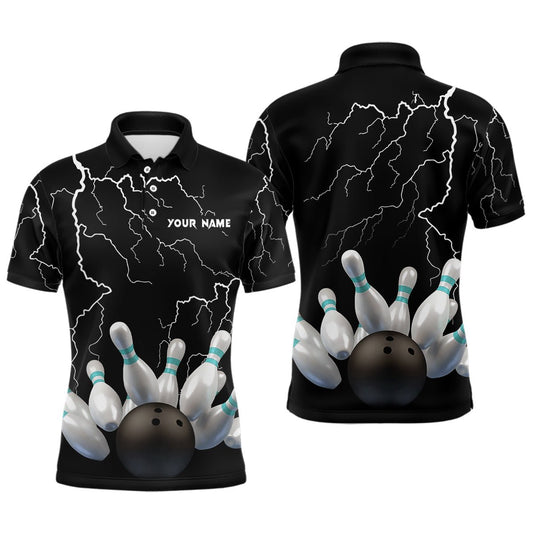 Schwarzes Blitzgewitter - Individuelles Herren Bowling Polo Shirt - Bowlingkugeln und Pins - Team Trikots - Q6425 - Climcat