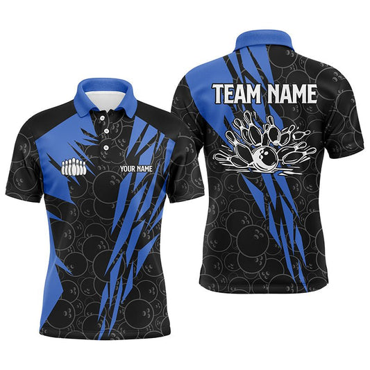 Schwarzes Bowling-Camo-Herren-Polo-Bowlingshirt | Individuelle Bowling-Strike-Team-Liga-Trikots | Blau Q6771 - Climcat