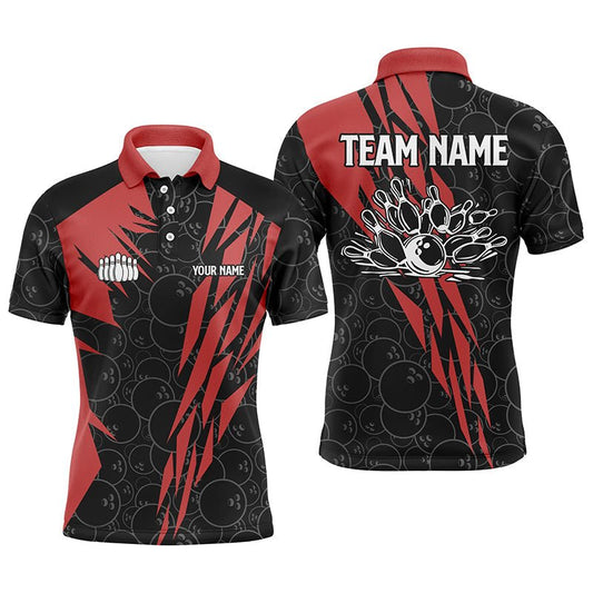 Schwarzes Bowling-Camo-Herren-Polo-Bowlingshirt | Individuelle Bowling-Strike-Team-Liga-Trikots | Rot Q6343 - Climcat