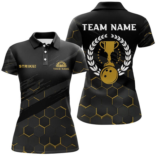Schwarzes Damen Bowling Polo Shirt - Personalisiertes Bowling Strike Bienenmuster Team Damen Trikot Q6703 - Climcat