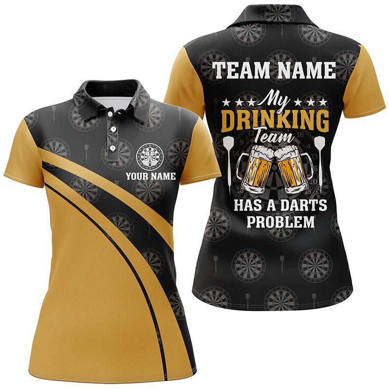 Schwarzes Damen Polo-Shirt für mein Trinkteam mit Bier-Darts, individuell anpassbares Darts-Trikot für Frauen | Gelb L41 - Climcat