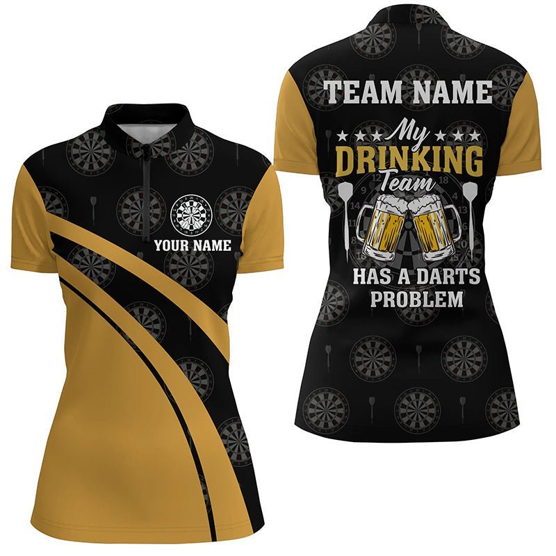 Schwarzes gelbes Damen Dart-Team-Quarter-Zip-Shirt, individuell anpassbares Dart-Trikot für Frauen A205 - Climcat