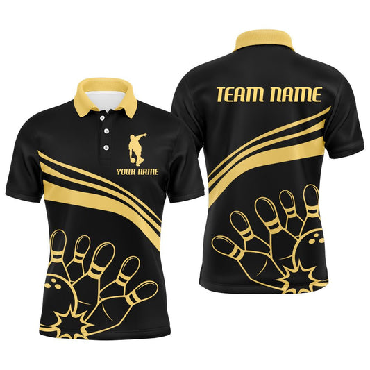 Schwarzes & Goldenes Bowling Polo Shirt für Herren - Personalisiertes Bowling Trikot - Vintage Bowling Team Liga Shirt D114 - Climcat