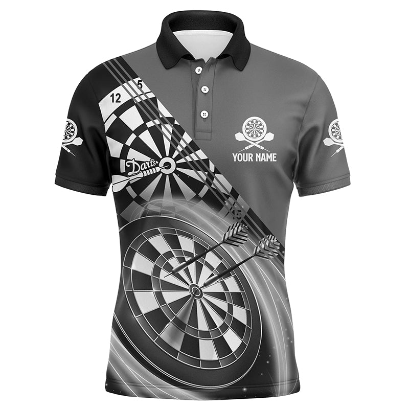 Schwarzes graues Herren Darts Polo Shirt mit Namen, individuell angefertigte Darts Shirts für Männer, Dart Trikots F821 - Climcat