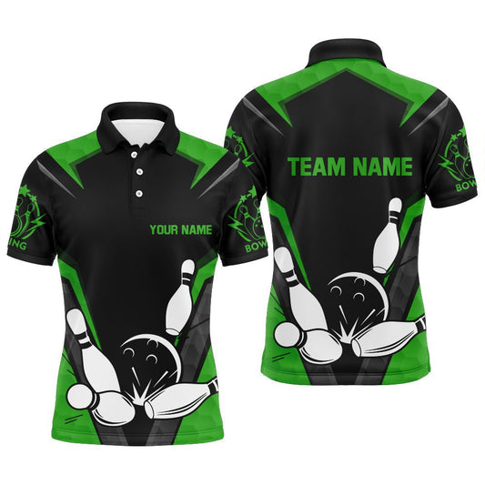 Schwarzes & Grünes Bowling Polo Shirt für Herren - Personalisiertes Bowling Trikot - Vintage Bowling Team Liga Shirt D130 - Climcat
