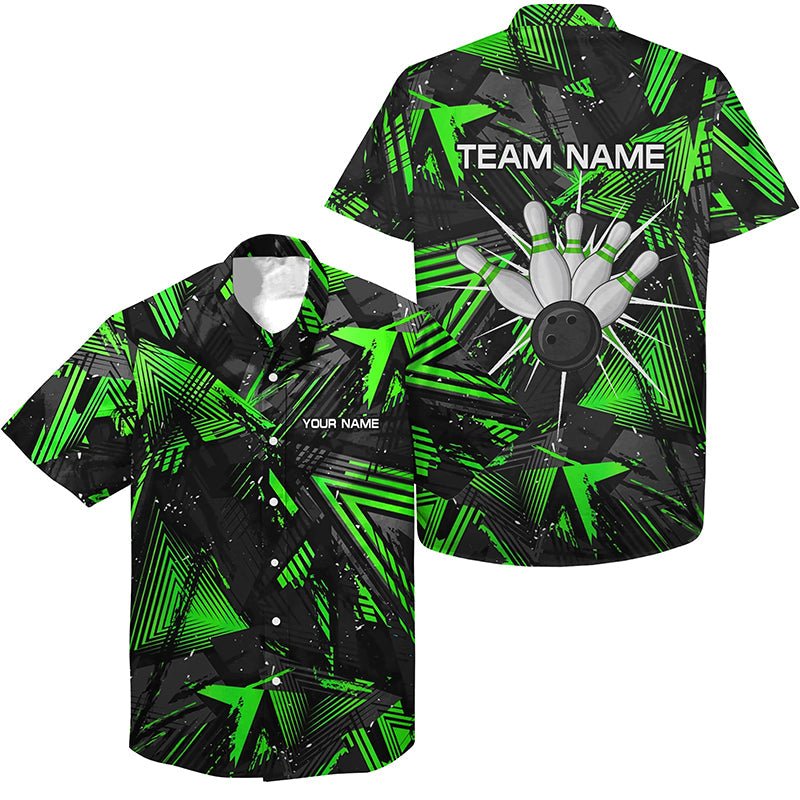 Schwarzes grünes Camo Bowling Button Hawaiian Shirt, Personalisierte Bowling-Hemden mit Knopfleiste Q6871 - Climcat