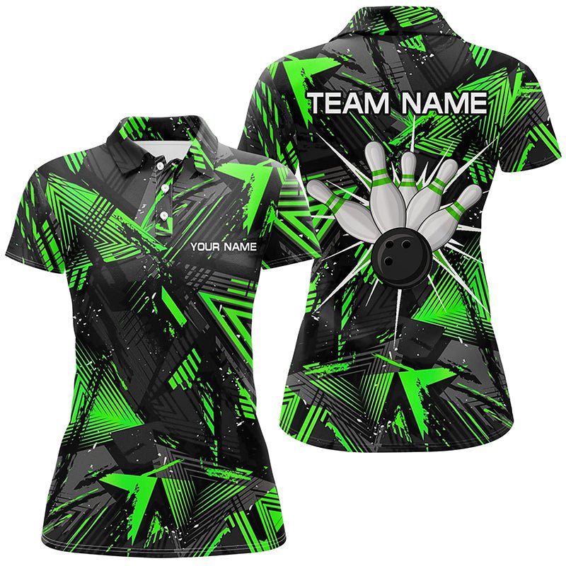 Schwarzes grünes Camo Bowling Polo Shirt für Damen, Personalisierte Bowling Team Shirts Jerseys Q6871 - Climcat