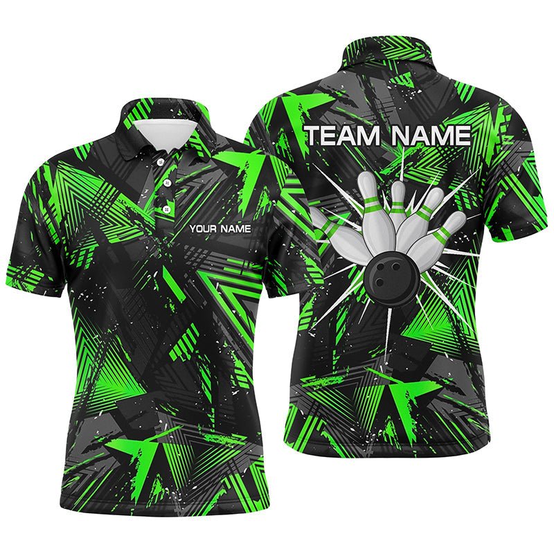Schwarzes grünes Camo Bowling Polo Shirt für Herren, Personalisierte Bowling Team Shirts Jerseys Q6871 - Climcat