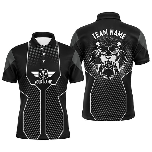Schwarzes Herren Dart-Custom-Polo-Shirt mit Löwenmotiv, cooles Dart-Teamtrikot, Dart-Geschenke Z753 - Climcat