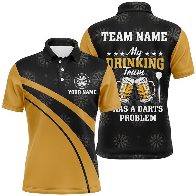Schwarzes Herren Polo-Shirt für mein Trinkteam mit Bier-Darts, individuell anpassbares Darts-Trikot für Männer in Schwarz und Gelb J499 - Climcat