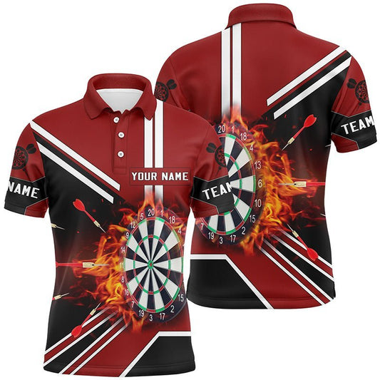 Schwarzes Herren Polo-Shirt mit roten Flammen, individuell anpassbares Dartboard Feuer Darts Shirt für Männer Dart Trikot L246 - Climcat