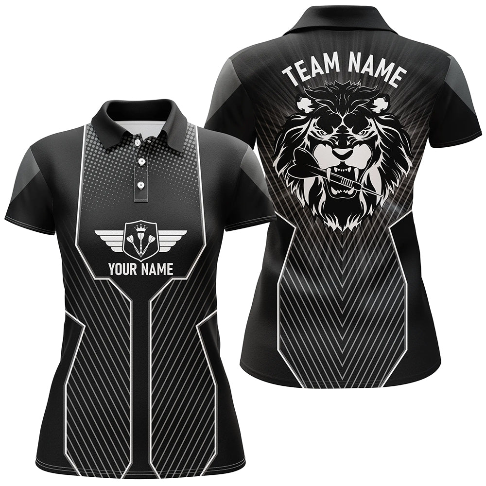 Schwarzes Löwen-Dart-Custom-Polo-Shirt für Frauen, cooles Dart-Trikot, Teamuniform, Dart-Geschenke Q587 - Climcat