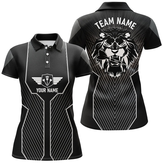 Schwarzes Löwen-Dart-Custom-Polo-Shirt für Frauen, cooles Dart-Trikot, Teamuniform, Dart-Geschenke Q587 - Climcat