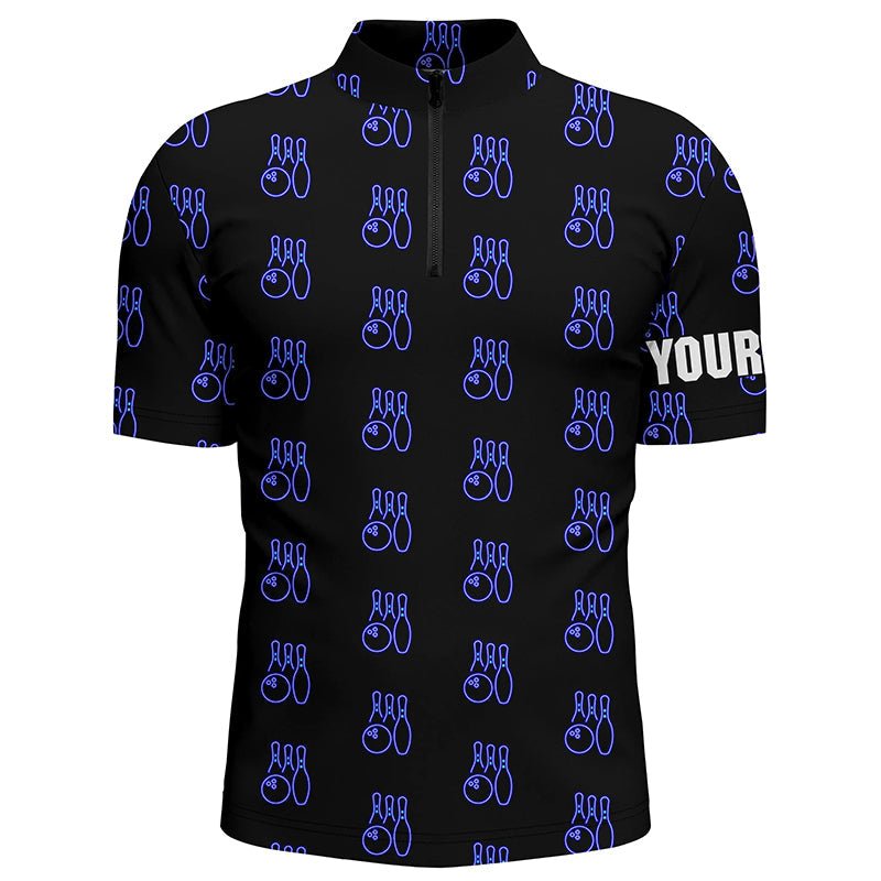 Schwarzes Neon Bowling nahtloses Muster Individuelles Herren Bowling Quarter Zip Shirt, Bowling Team Liga Trikots Q6761 - Climcat