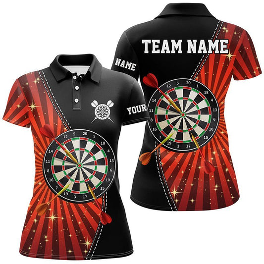 Schwarzes Orange Halo Damen Darts Polo Shirt, individuell anpassbares cooles Darts Shirt für Frauen, Dart Trikots X110 - Climcat