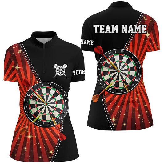 Schwarzes Orange Halo Darts 1/4 Zip Shirt, individuell anpassbares cooles Darts-Shirt für Frauen, Dart Trikots S667 - Climcat