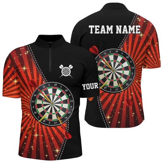 Schwarzes Orange Halo Darts 1/4 Zip Shirt, individuell anpassbares cooles Darts-Shirt für Herren, Dart Trikots V803 - Climcat