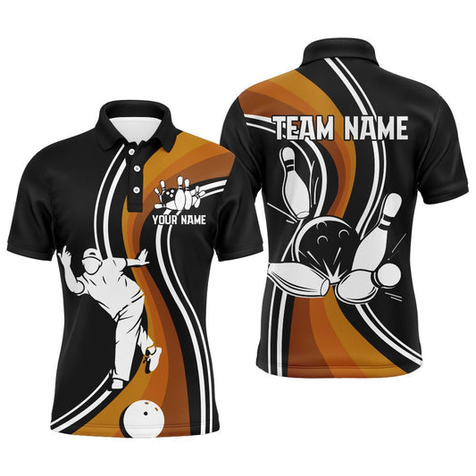 Schwarzes & Oranges Bowlingtrikot für Herren - Personalisiertes Bowling Polo Shirt - Bowling Team Liga Shirt D126 - Climcat