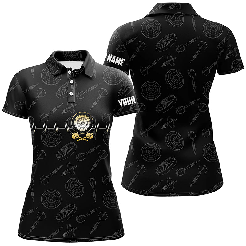 Schwarzes Polo-Shirt mit Darts Board Heart Beat Muster, individuell anpassbares Darts-Trikot für Frauen S630 - Climcat