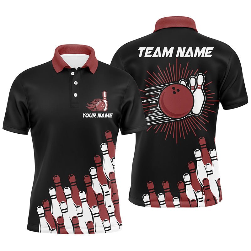 Schwarzes Retro-Bowling-Teamshirt für Herren | Individuelles Bowling-Polo-Shirt | Bowling-Geschenke für ihn | Rot Q7054 - Climcat