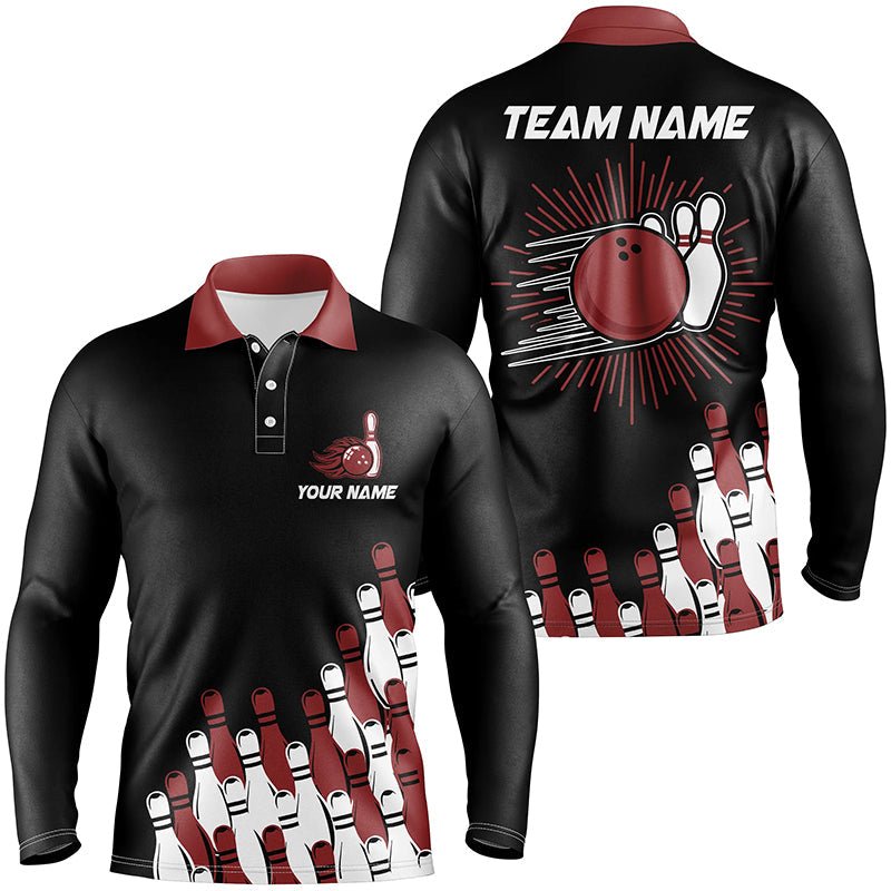 Schwarzes Retro-Bowling-Teamshirt für Herren | Individuelles Bowling-Polo-Shirt | Bowling-Geschenke für ihn | Rot Q7054 - Climcat