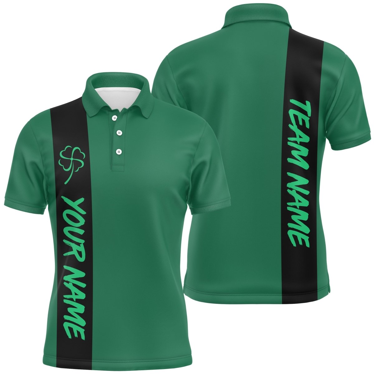 Schwarzes und grünes Retro-Glück Herren Polo Bowling Shirt - Individuell gestaltete St. Patrick's Day Team Liga Bowling Trikots Q7044 - Climcat