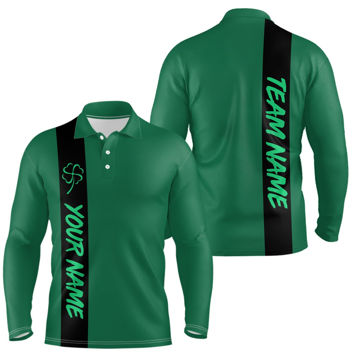 Schwarzes und grünes Retro-Glück Herren Polo Bowling Shirt - Individuell gestaltete St. Patrick's Day Team Liga Bowling Trikots Q7044 - Climcat