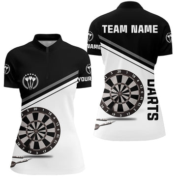 Schwarzes und weißes Darts-Quarter-Zip-Shirt, individuell anpassbares Darts-Shirt für Frauen, Dart-Trikot Y842 - Climcat