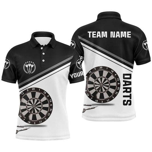 Schwarzes und weißes Herren Darts Polo Shirt mit individuellem Namen, maßgeschneiderte Darts Shirts für Männer, Dart Trikot S597 - Climcat