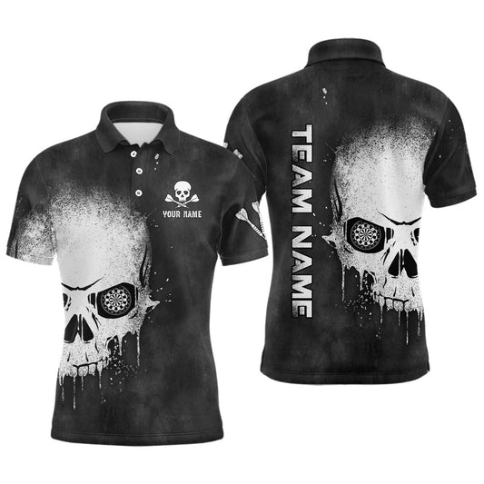 Schwarzes und weißes Herren Darts Polo Shirt mit Rauch Totenkopf-Motiv, individuell anpassbares Dart-Shirt für Männer, gruselige Dart Trikots X346 - Climcat