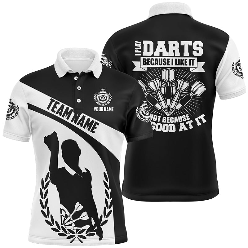 Schwarzes und weißes Herren-Dartshirt 'I Play Darts Because I Like It', individuell anpassbares Dart-Trikot für Männer W331 - Climcat