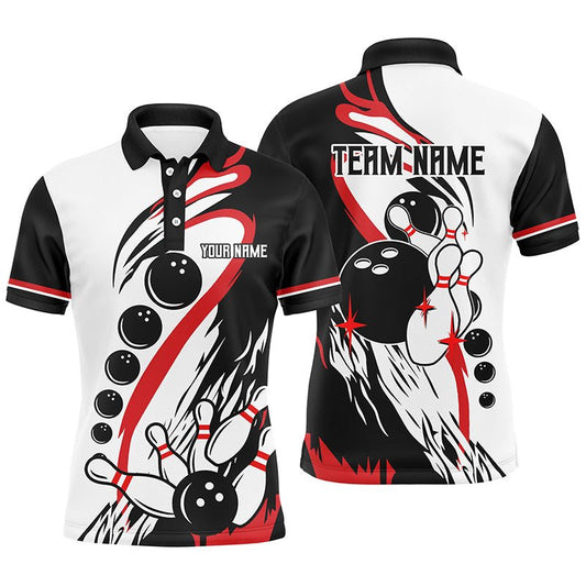 Schwarzes und weißes Retro-Bowling-Liga-Trikot, individuelles Herren-Bowling-Polo-Shirt, Geschenke für Bowler Q7061 - Climcat