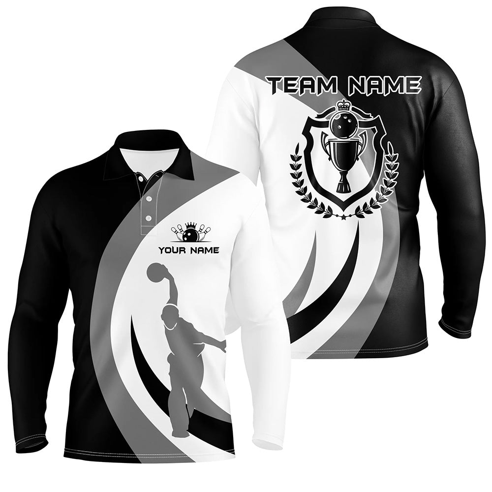 Schwarzes und weißes Retro-Bowling-Polo-Shirt für Herren - Personalisiertes Bowling-Trikot für Bowling-Liga-Team - Q6704 - Climcat