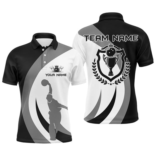 Schwarzes und weißes Retro-Bowling-Polo-Shirt für Herren - Personalisiertes Bowling-Trikot für Bowling-Liga-Team - Q6704 - Climcat