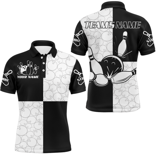 Schwarzes & Weißes Bowling-Shirt für Herren - Personalisiertes Bowling-Team Trikot - Liga Polo Shirt Z101 - Climcat